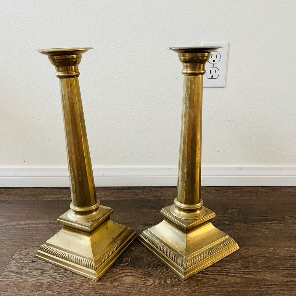Antique Brass Candlestick Holders Set of 2 - Picture 10 of 13
